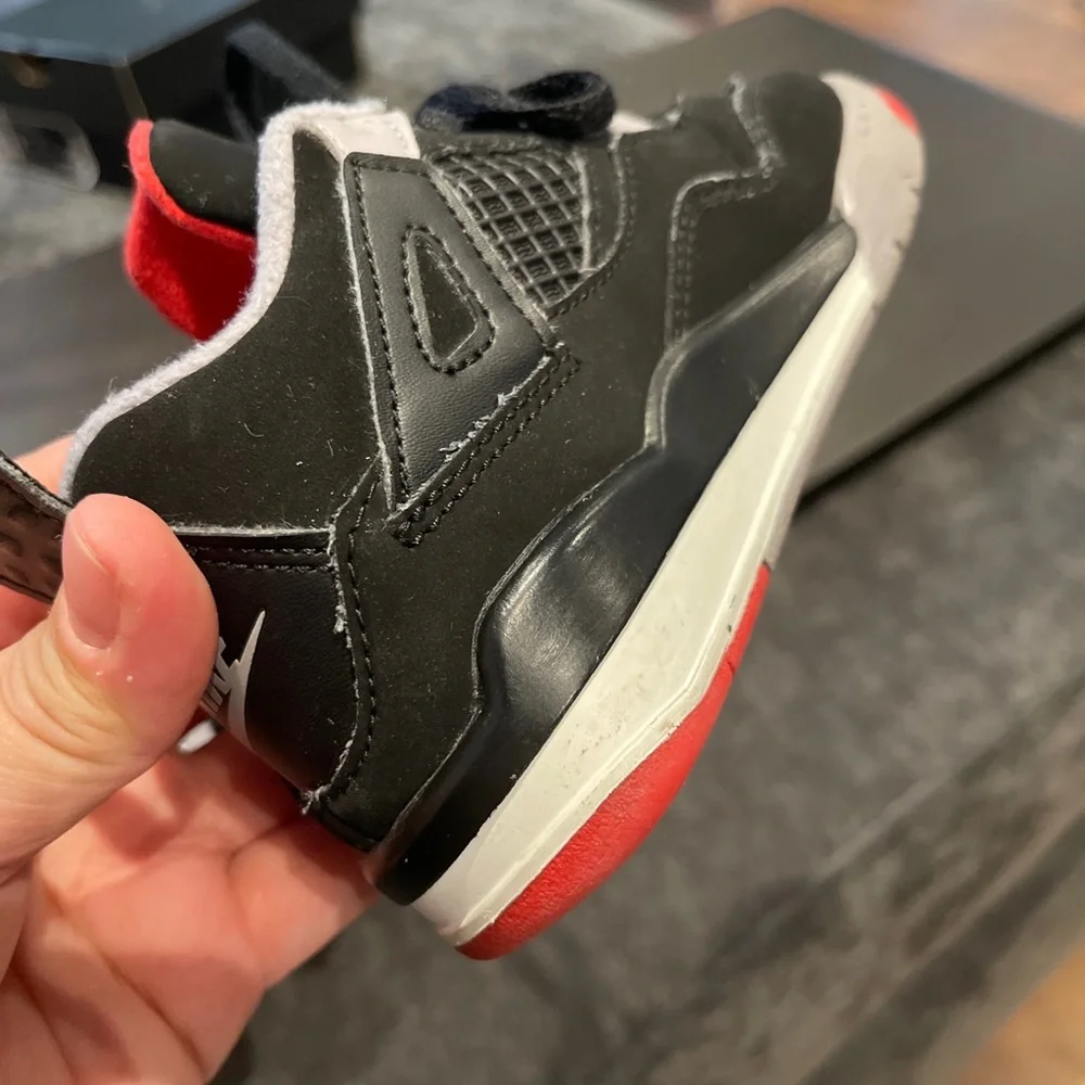 NIKE Air Jordan 4 Retro TD BRED (2019) BQ7670-060 Size 9c Good Condition No Box - Picture 8 of 10